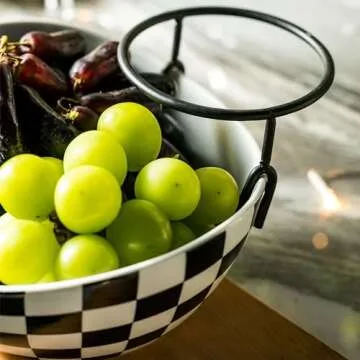 Miamolo Tiered Serving Bowls Chip and Dip Serving Set, Checkered Serving Bowl with Stand, Ceramic Appetizer Serving Dishes Serving Platters and Trays for Parties Entertaining