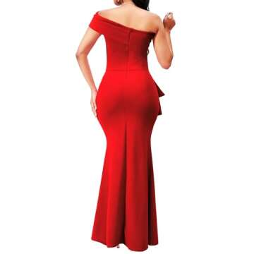 Red Formal Dresses for Women Sexy Bodycon One Off Shoulder Mermaid Cocktail Floor Length Prom Long Dress with Zipper for Evening Party(Small)