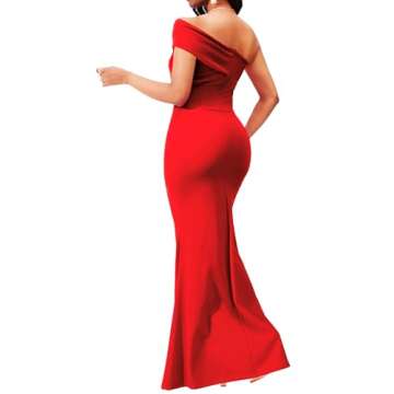 Red Formal Dresses for Women Sexy Bodycon One Off Shoulder Mermaid Cocktail Floor Length Prom Long Dress with Zipper for Evening Party(Small)