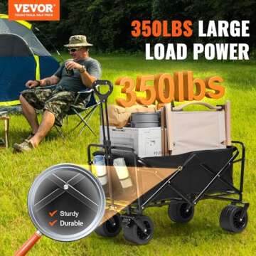 VEVOR 350lbs High-Capacity Collapsible Foldable Wagon Cart - Heavy Duty Beach Utility with All-Terra...