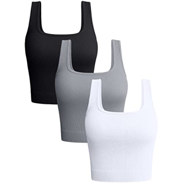 OQQ Women's 3 Piece Tank Tops Ribbed Seamless Workout Exercise Shirts 2025 Summer Basic Camis Black ...
