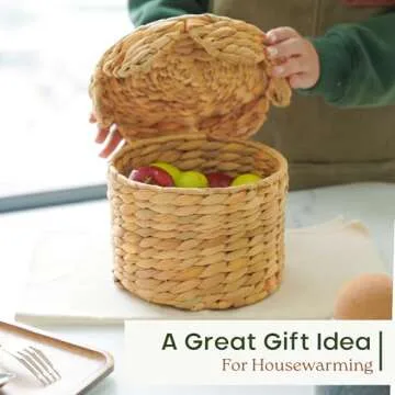 Chi An Home Scalloped Wicker Storage Baskets with Lid, Set of 2 Round Basket Decorative Boxes, Handwoven Hyacinth Baskets with Lids, Woven Storage Box for Home Organization