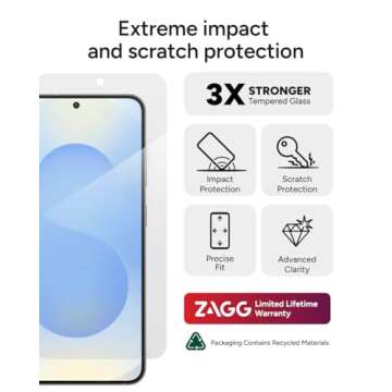 ZAGG Glass+ Samsung Galaxy S25+ Screen Protector – Extreme Impact & Shatter Protection, Scratch-Re...