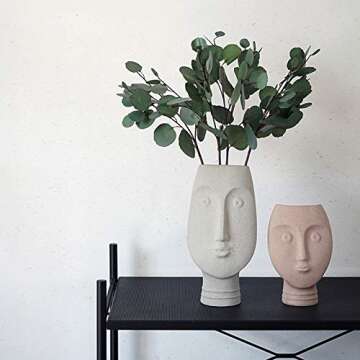 PLAFUETO Indoor Outdoor Head Planter Pot Clay Succulent Planter Vase Greek Statue Planter Urn Home G...