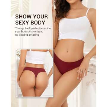 UGDUCK Seamless Thongs for Women No Show Thong V-waist Stretch Breathable Women Underwear Sexy Panti...