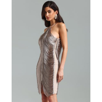 Elegant BELLA BARNETT Champagne Halter Mini Dress
