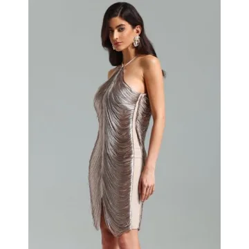 Elegant BELLA BARNETT Champagne Halter Mini Dress