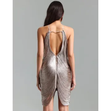 Elegant BELLA BARNETT Champagne Halter Mini Dress