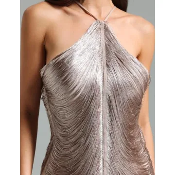 Elegant BELLA BARNETT Champagne Halter Mini Dress