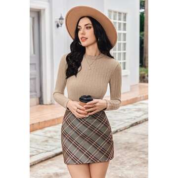 Ekouaer Long Sleeve Thermal Tops - Stylish Ribbed Crew Neck Sweater Khaki S