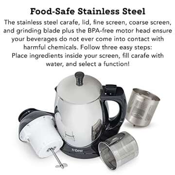 Tribest SB-132 Soyabella, Automatic Soy Milk Maker Machine with Tofu Kit Large, Silver, Large, Black/Stainless Steel