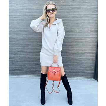 BTFBM Women Casual V Neck Knit Mini Fall Sweater Dresses Long Sleeve Loose Fit Solid Color Ribbed Pullover Jumper Sweaters(Solid Grey, Small)