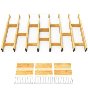 SpaceAid Bamboo Drawer Dividers with Inserts and Labels - Adjustable Kitchen Organizers