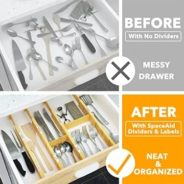 SpaceAid Bamboo Drawer Organizers for Kitchen and More