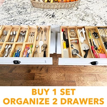 SpaceAid Bamboo Drawer Organizers for Kitchen and More