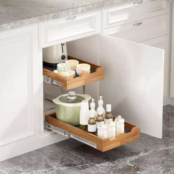 OCG Pull Out Drawers For Cabinets 14"W x 21"D, 2 Tier Heavy-Duty Slide out Wood Drawer Shelf, Pull O...