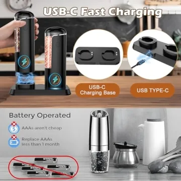 Rechargeable Electric Salt and Pepper Grinder Set for Culinary Style