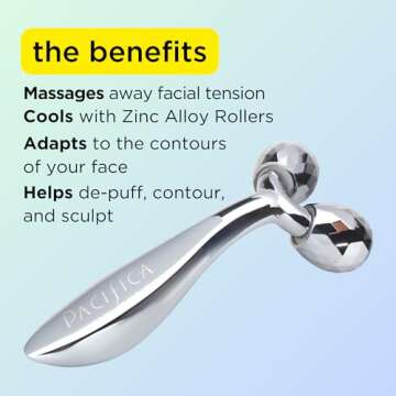 Pacifica Face Roller Massager - Future Youth Stainless Steel Gua Sha Facial Beauty Tool Skin Care - ...