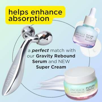 Pacifica Face Roller Massager - Future Youth Stainless Steel Gua Sha Facial Beauty Tool Skin Care - for Face Neck Eye Body Skin Care - Face Sculpting Tool Lymphatic Drainage Gifts for Her Women & Girl