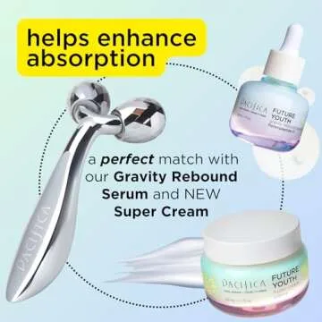 Pacifica Face Roller Massager - Future Youth Stainless Steel Gua Sha Facial Beauty Tool Skin Care - for Face Neck Eye Body Skin Care - Face Sculpting Tool Lymphatic Drainage Gifts for Her Women & Girl