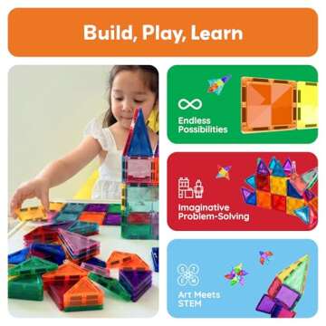 PicassoTiles 80 Pieces Magnetic Building Tiles Magnet Toys Diamond Educational Playset for STEM Sens...