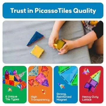 PicassoTiles 80 Pieces Magnetic Building Tiles Magnet Toys Diamond Educational Playset for STEM Sensory Gifts Kid Brain Development Stacking Blocks Construction Set
