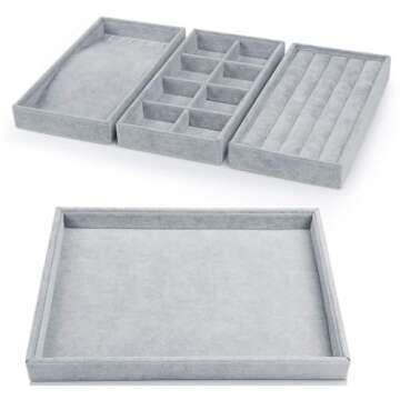 Oirlv Velvet Drawer Jewelry Organizer Tray - 4 in 1 Stylish & Stackable Design