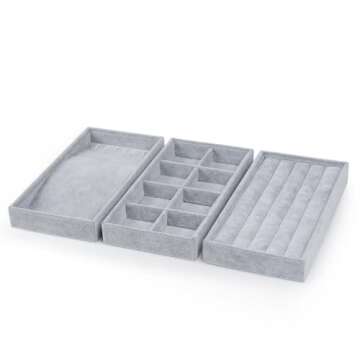Oirlv Velvet Jewelry Organizer Tray - 4 in 1 Stackable Design