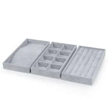 Oirlv Velvet Jewelry Organizer Tray - 4 in 1 Stackable Design