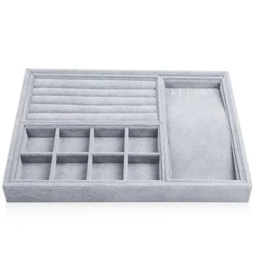 Oirlv Velvet Jewelry Organizer Tray - 4 in 1 Stackable Design