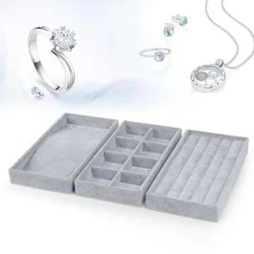 Oirlv Velvet Jewelry Organizer Tray - 4 in 1 Stackable Design
