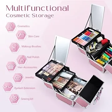 Joligrace Mermaid Pink Makeup Train Case Organizer