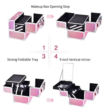 Joligrace Mermaid Pink Makeup Train Case Organizer