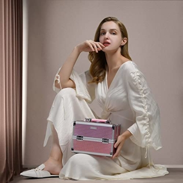 Joligrace Mermaid Pink Makeup Train Case Organizer