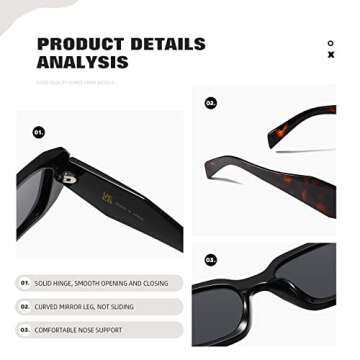 MASDUN Y2k Sunglasses Women and Men Square Trendy Show shades Retro fashion vogue UV Protection sunglasses (Black/Tofu pudding color)