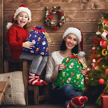 10 Assorted Christmas Drawstring Gift Bags for Gifting