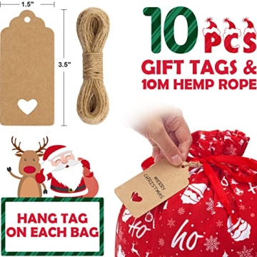 10 Assorted Christmas Drawstring Gift Bags for Gifting