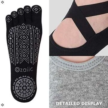 Ozaiic Yoga Socks for Women with Grips, Non-Slip Five Toe Socks for Pilates, Barre, Ballet, Fitness