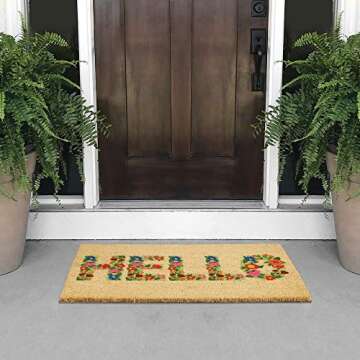mDesign Rectangular Coir and Rubber Entryway Welcome Doormat with Natural Fibers for Indoor or Outdo...