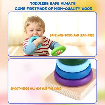Tmgooyier Stacking Toys Wooden Rainbow Stacking Toy, Safe Non-Toxic Toddler Learning Color Recognition Game for 1-3 Year Old Baby Boys Girls Baby Stacking Toys