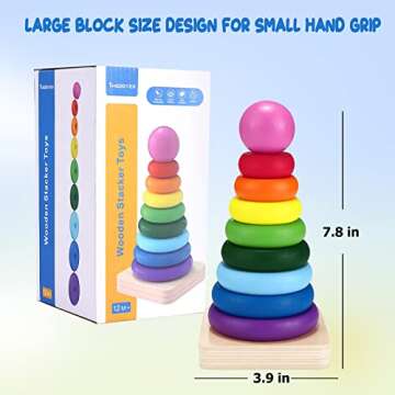 Tmgooyier Stacking Toys Wooden Rainbow Stacking Toy, Safe Non-Toxic Toddler Learning Color Recognition Game for 1-3 Year Old Baby Boys Girls Baby Stacking Toys