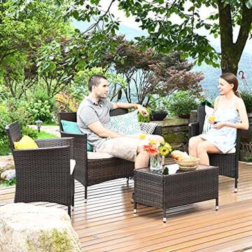Tangkula 4-PCS Rattan Conversation Set for Outdoors