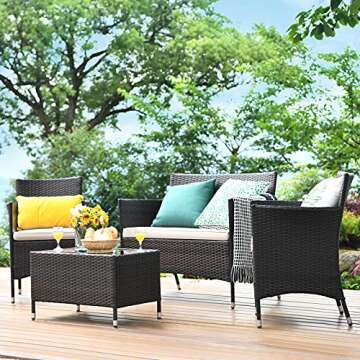 Tangkula 4-PCS Rattan Conversation Set for Outdoors