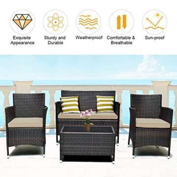 Tangkula 4-PCS Rattan Conversation Set for Outdoors
