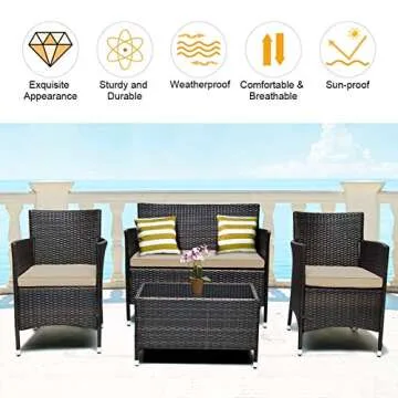Tangkula 4-PCS Rattan Conversation Set for Outdoors