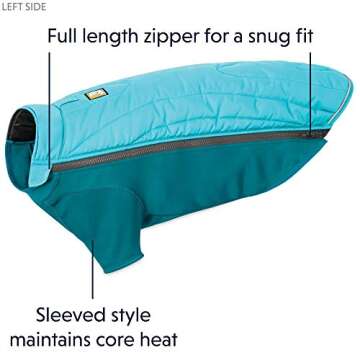 RUFFWEAR, Powder Hound Insulated, Water Resistant Cold Weather Jacket for Dogs, Blue Atoll, X-Small