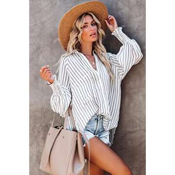 CHYRII Women's Stylish Button Down Blouse with Pockets