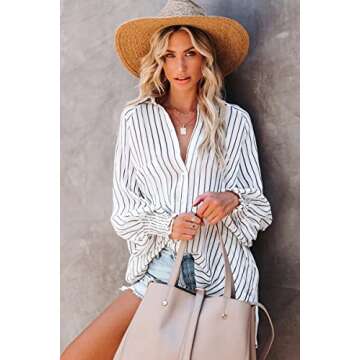 CHYRII Women's Stylish Button Down Blouse with Pockets