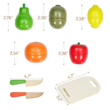 MORITECK Wooden Play Food Set – Realistic Cutting Fruits Toys