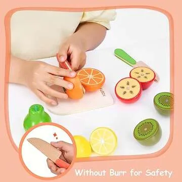 MORITECK Wooden Play Food Set – Realistic Cutting Fruits Toys